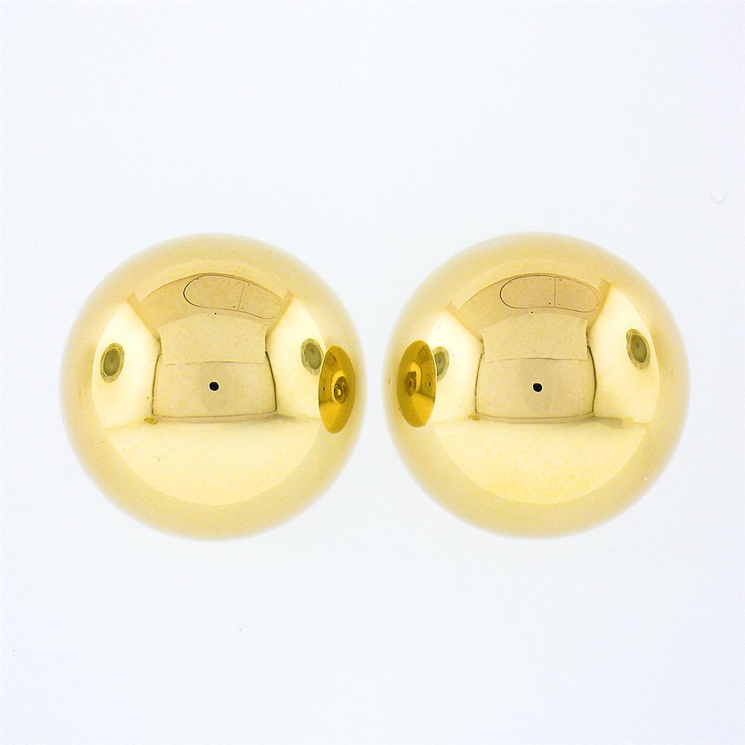 14k Yellow Gold Large Simple 14mm Polished Puffed Round Bead Ball Stud Earrings