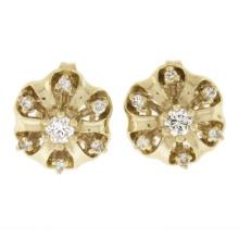 14k Yellow Gold 0.50 ctw Round Brilliant Diamond Polished Flower Stud Earrings