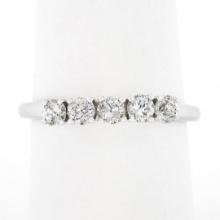 Antique 14k White Gold 0.60 ctw European Diamond Prong 5 Stone Wedding Band Ring