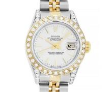 Rolex Ladies Quickset 2T 18K & Steel Silver Index Dial Diamond Lugs 26MM Wristwa
