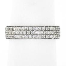 18k White Gold 1.20 ctw Pave Set Round Diamond Squared 3 Row Eternity Band Ring