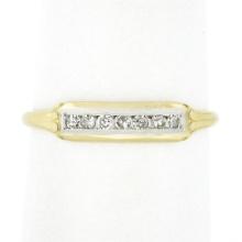 Antique 14k Yellow Gold Palladium Top.12 ctw Single Cut Diamond Channel Band Rin