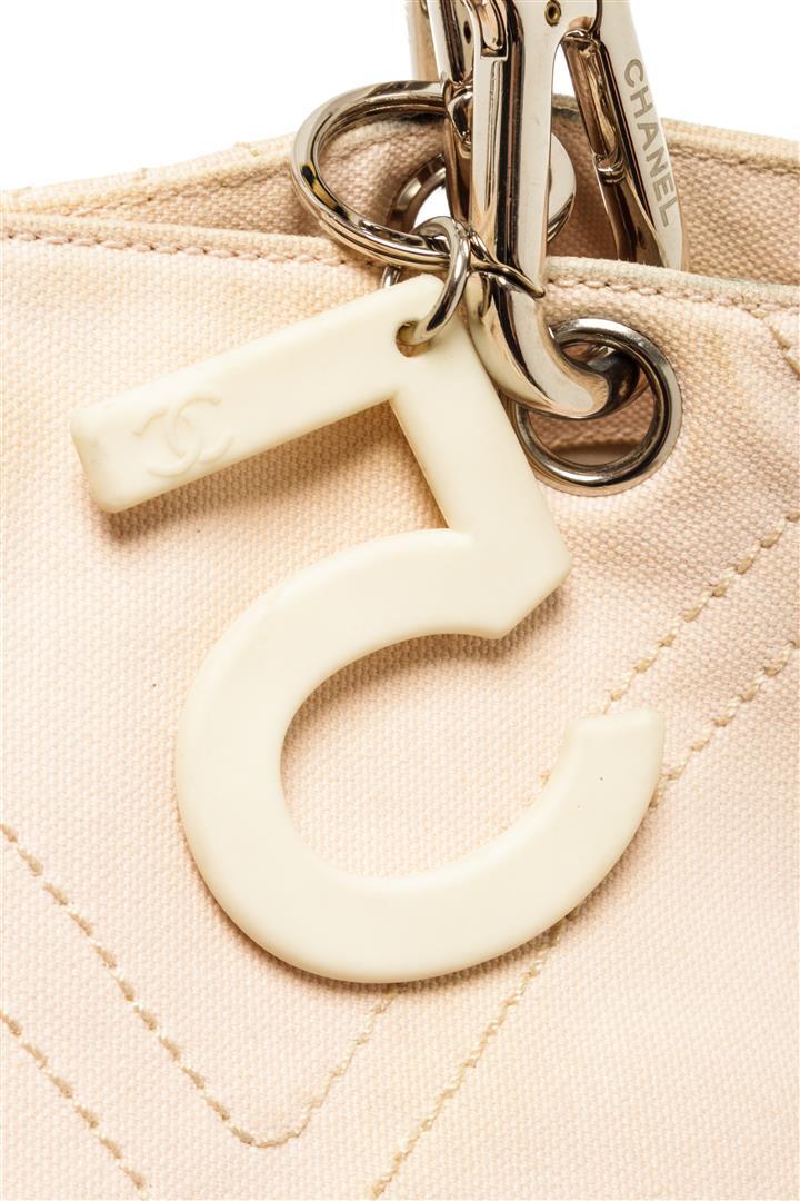 Chanel Light Pink Beige Leather No.5 Coco Mark Rope Tote Bag