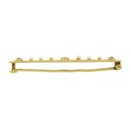 Antique 14k Yellow Gold Bezel Sapphire Seed Pearl Bead Open Work Bar Pin Brooch