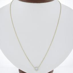 New 14K Gold.67 ctw Round Brilliant Diamond Solitaire Pendant w/ Adjustable Chai