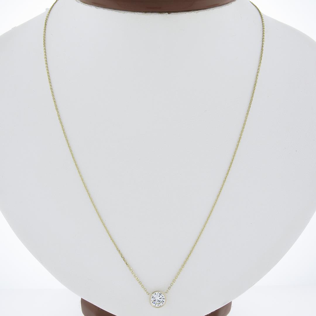 New 14K Gold.67 ctw Round Brilliant Diamond Solitaire Pendant w/ Adjustable Chai