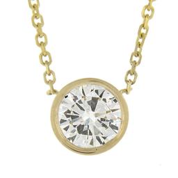 New 14K Gold.67 ctw Round Brilliant Diamond Solitaire Pendant w/ Adjustable Chai