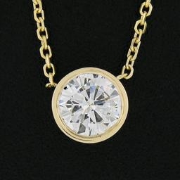 New 14K Gold.67 ctw Round Brilliant Diamond Solitaire Pendant w/ Adjustable Chai