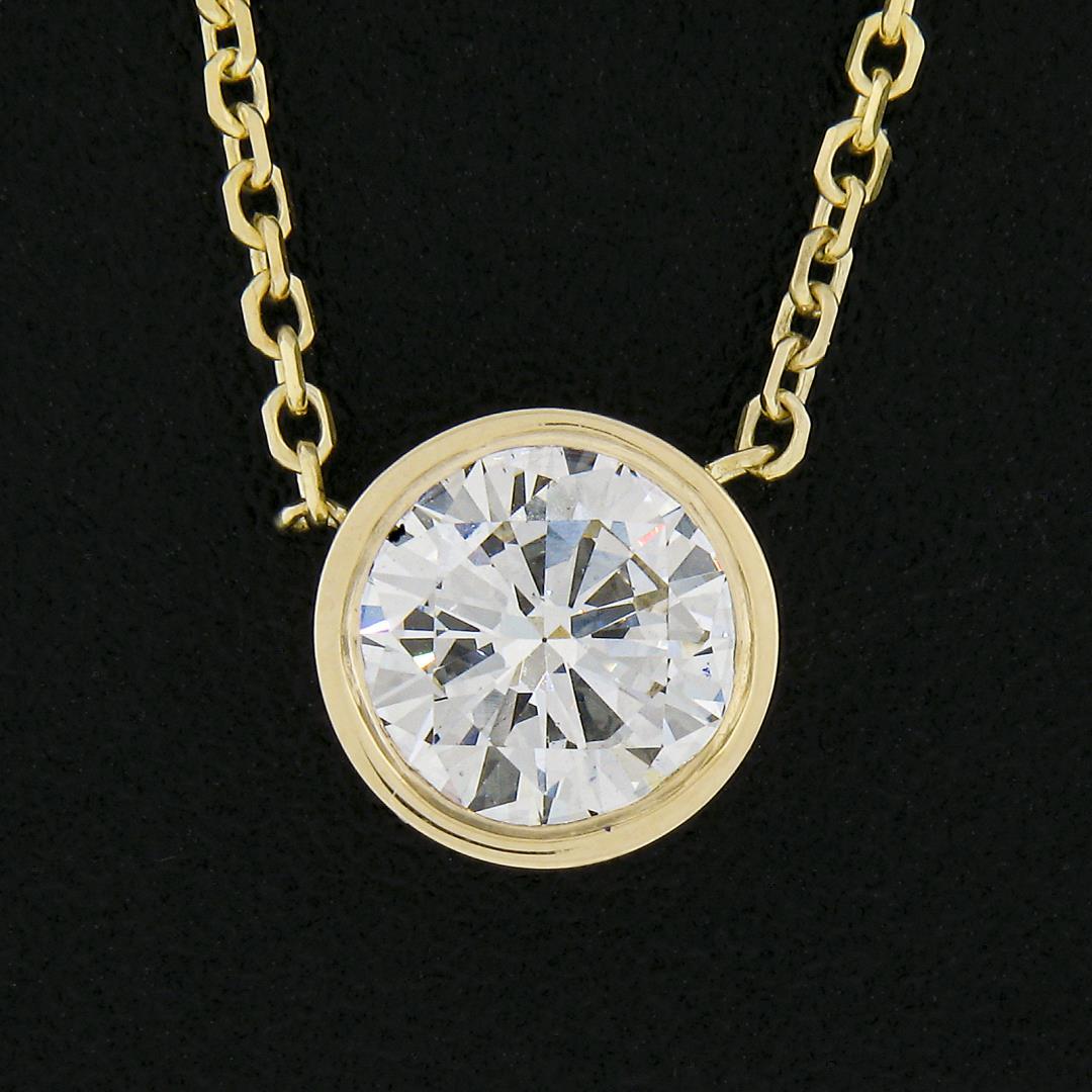 New 14K Gold.67 ctw Round Brilliant Diamond Solitaire Pendant w/ Adjustable Chai