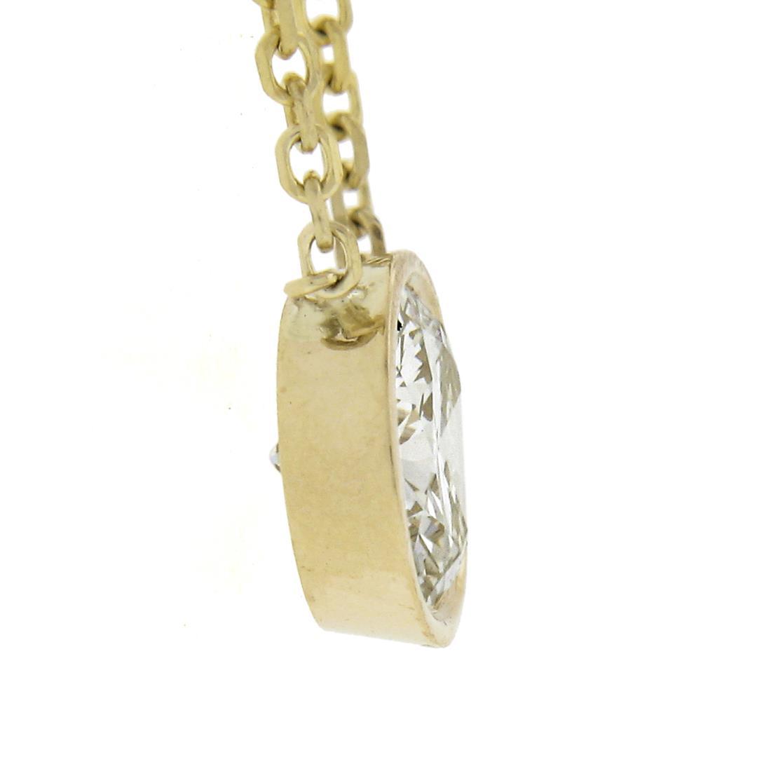 New 14K Gold.67 ctw Round Brilliant Diamond Solitaire Pendant w/ Adjustable Chai