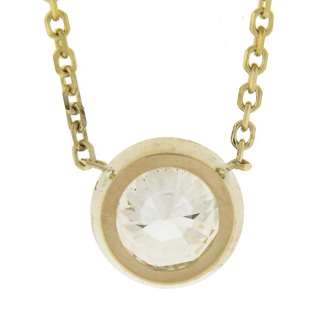 New 14K Gold.67 ctw Round Brilliant Diamond Solitaire Pendant w/ Adjustable Chai