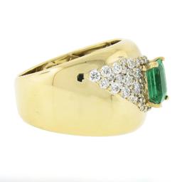 Estate 14k Gold 2 ctw Green Emerald & Diamond Wide Unique Polished Cigar Band Ri