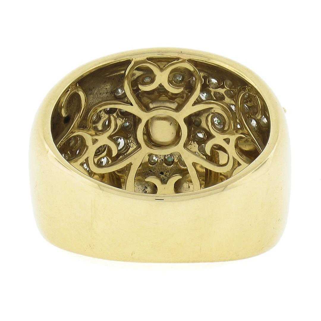 Estate 14k Gold 2 ctw Green Emerald & Diamond Wide Unique Polished Cigar Band Ri