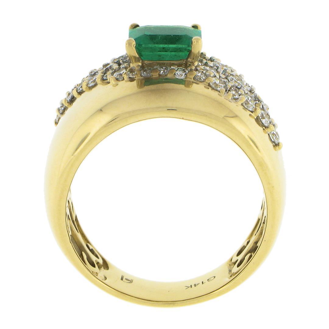 Estate 14k Gold 2 ctw Green Emerald & Diamond Wide Unique Polished Cigar Band Ri