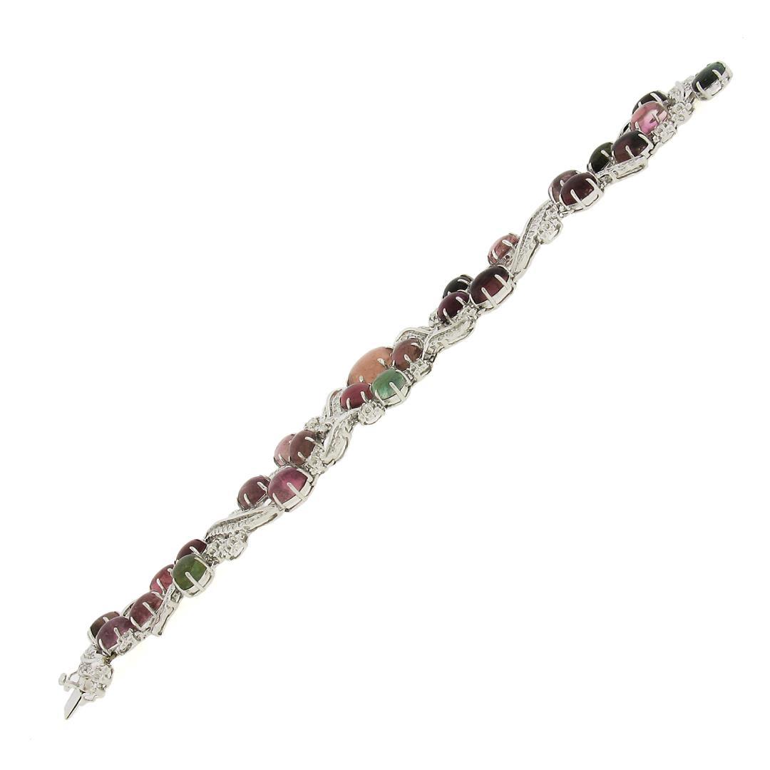 18K Gold Oval Cabochon 49.55 ctw Multi Color Tourmaline Diamond Wide Bracelet