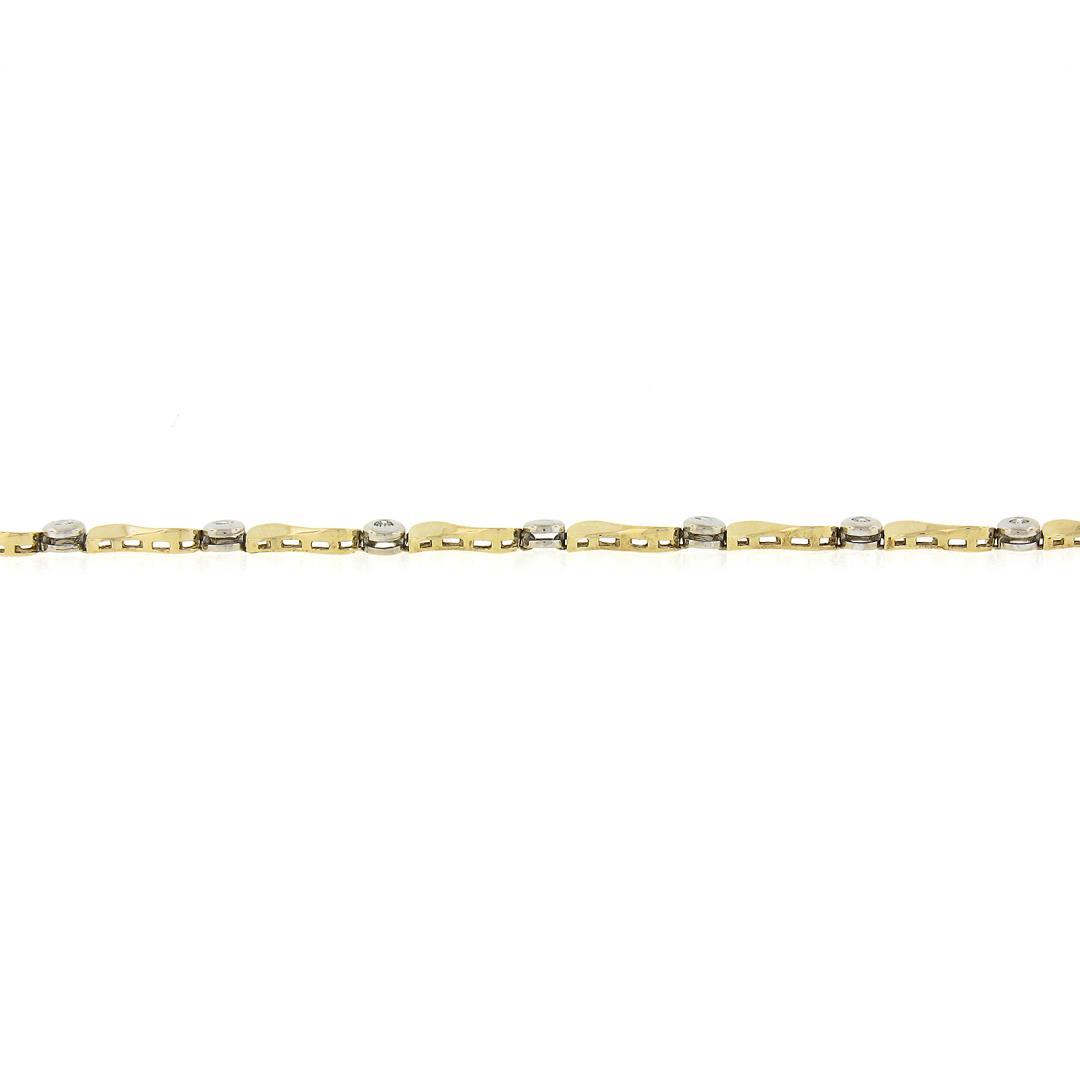 14k TT Gold 0.25 ctw Bezel Set Diamond w/ Twisted Polished Link 7" Chain Bracele
