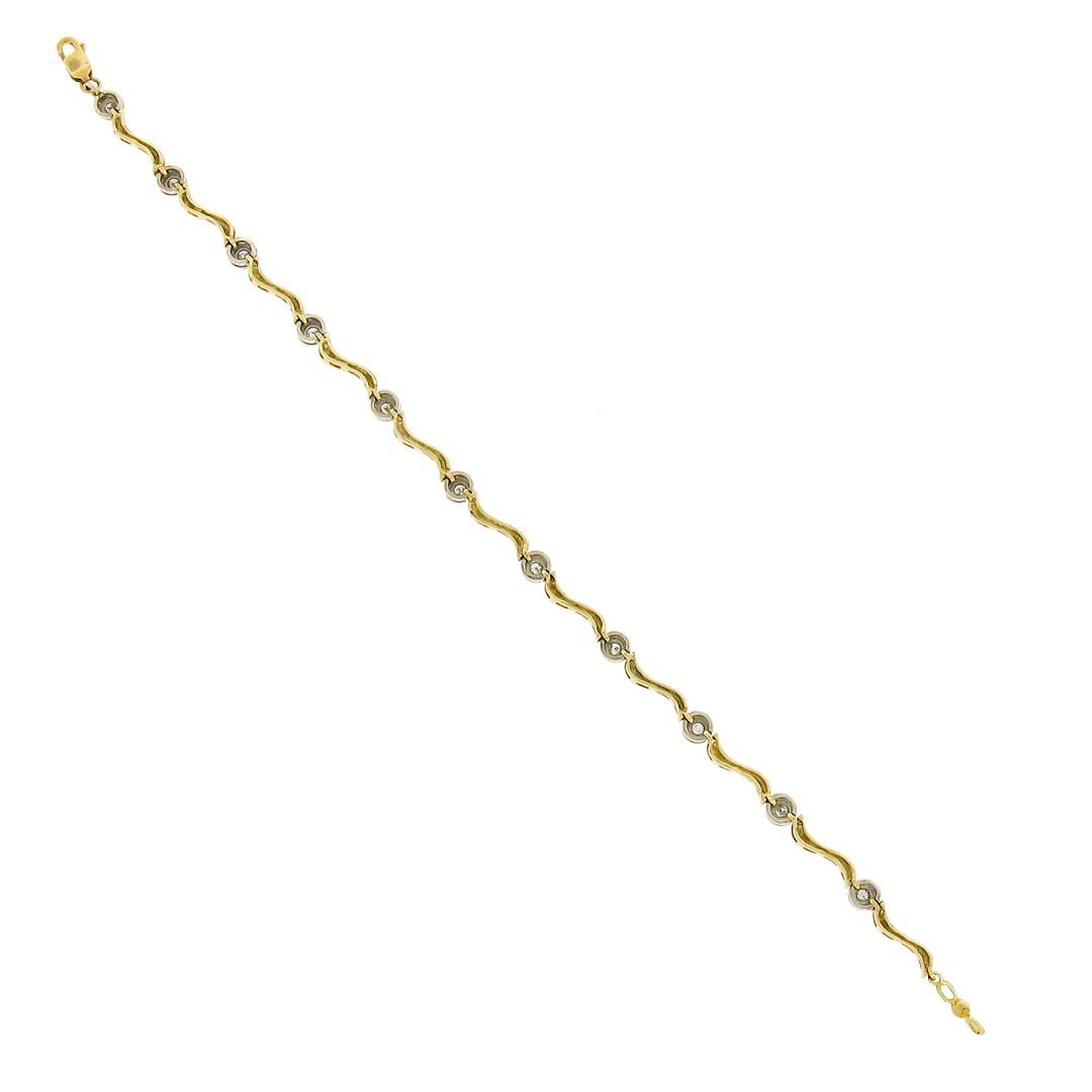 14k TT Gold 0.25 ctw Bezel Set Diamond w/ Twisted Polished Link 7" Chain Bracele