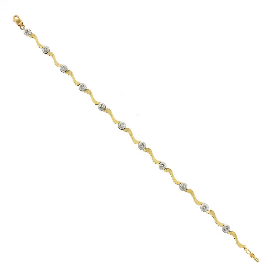 14k TT Gold 0.25 ctw Bezel Set Diamond w/ Twisted Polished Link 7" Chain Bracele