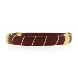 Cassetti 18k Gold Red Enamel Baby & Adult Elephants Hinged Open Bangle Bracelet