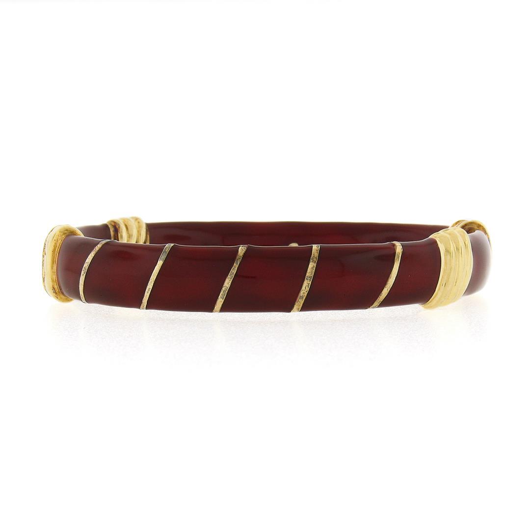 Cassetti 18k Gold Red Enamel Baby & Adult Elephants Hinged Open Bangle Bracelet