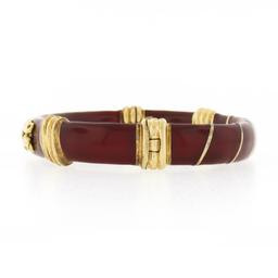 Cassetti 18k Gold Red Enamel Baby & Adult Elephants Hinged Open Bangle Bracelet