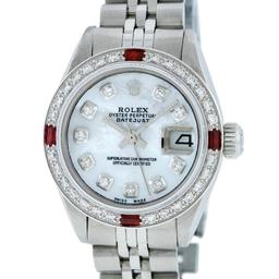 Rolex Ladies Quickset Stainless Steel White Diamond And Ruby 26MM Datejust Wrist