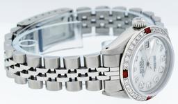 Rolex Ladies Quickset Stainless Steel White Diamond And Ruby 26MM Datejust Wrist