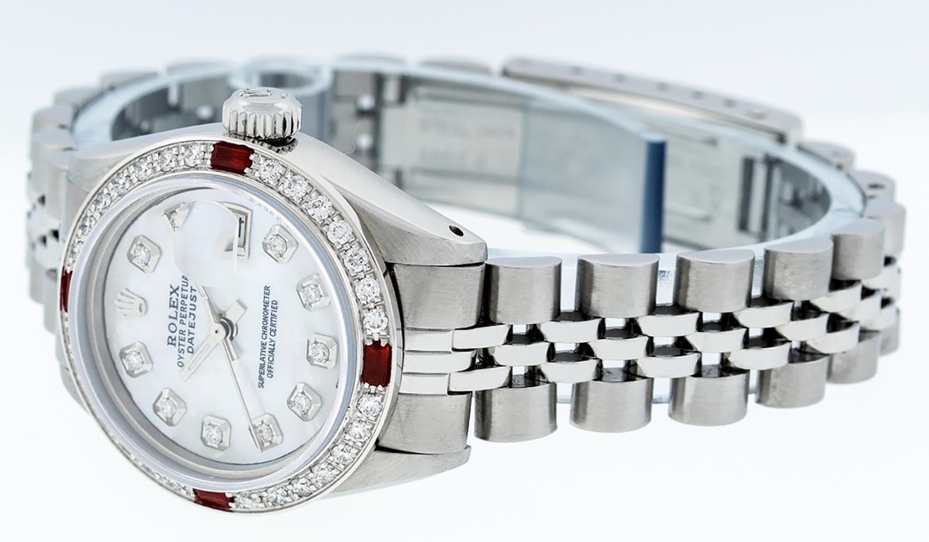 Rolex Ladies Quickset Stainless Steel White Diamond And Ruby 26MM Datejust Wrist