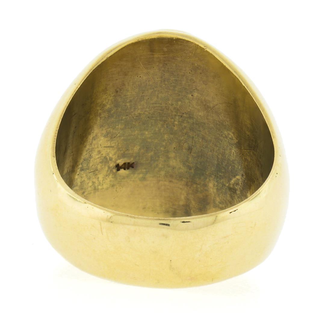 Vintage 14K Yellow Gold Bezel Oval Cabochon Green Jade Polished Wide Band Ring