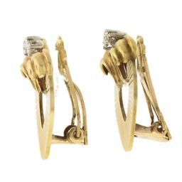 Vintage Retro 14K Gold & Platinum w/ Diamond Grooved Fluted Clip On Earrings