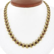 Vintage 14K Gold 21 ctw GIA Burma Ruby & Diamond Figure 8 Link Statement Necklac