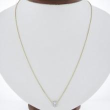 New 14K Gold.67 ctw Round Brilliant Diamond Solitaire Pendant w/ Adjustable Chai