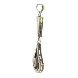 Antique 18K TT Gold Pave Pink Stone Dangle Engraved Open Filigree Work Pendant
