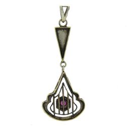 Antique 18K TT Gold Pave Pink Stone Dangle Engraved Open Filigree Work Pendant