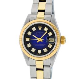 Rolex Ladies Quickset Two Tone Blue Vignette Diamond Oyster Band Datejust Wristw