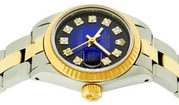 Rolex Ladies Quickset Two Tone Blue Vignette Diamond Oyster Band Datejust Wristw