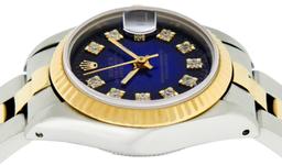 Rolex Ladies Quickset Two Tone Blue Vignette Diamond Oyster Band Datejust Wristw