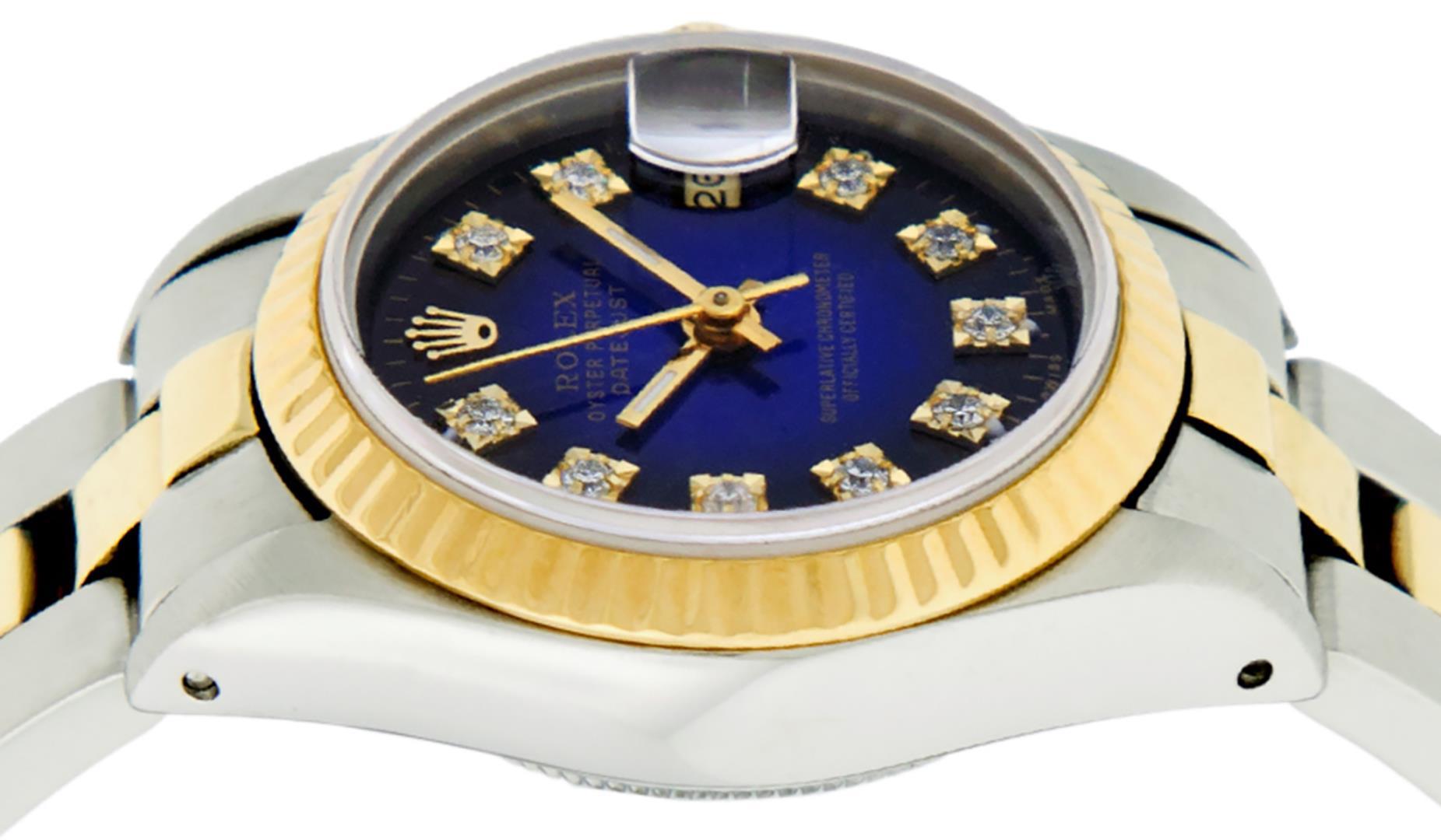 Rolex Ladies Quickset Two Tone Blue Vignette Diamond Oyster Band Datejust Wristw