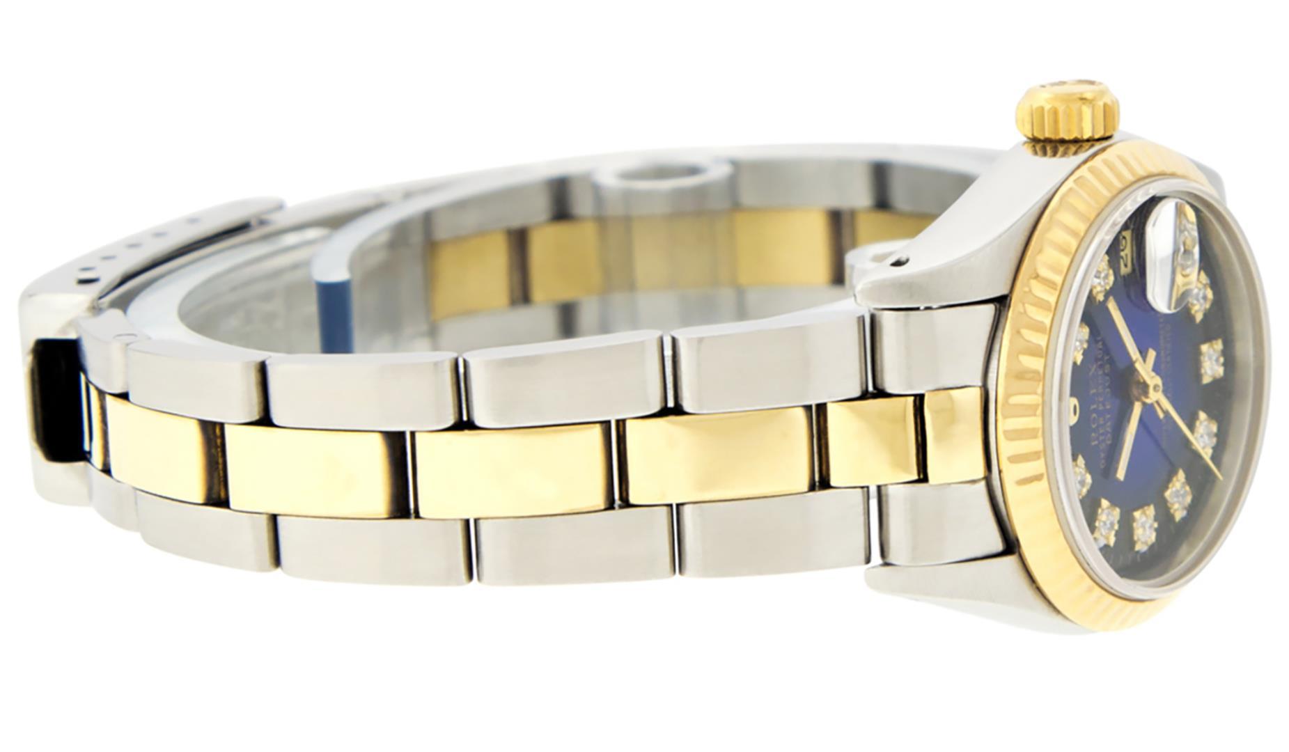 Rolex Ladies Quickset Two Tone Blue Vignette Diamond Oyster Band Datejust Wristw