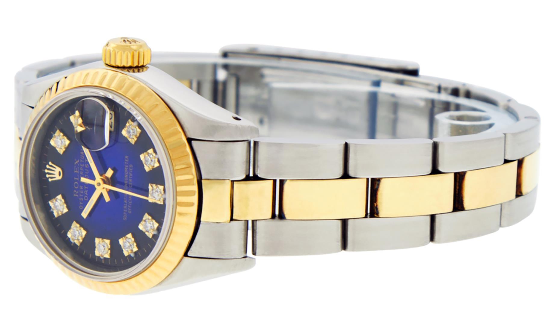 Rolex Ladies Quickset Two Tone Blue Vignette Diamond Oyster Band Datejust Wristw