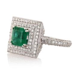 1.49 ctw Emerald and 1.28 ctw Diamond 14K White Gold Ring