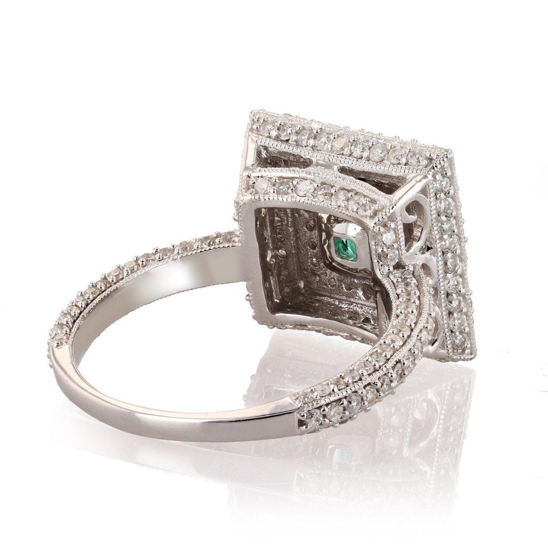 1.49 ctw Emerald and 1.28 ctw Diamond 14K White Gold Ring