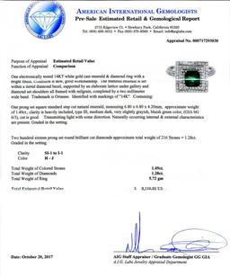 1.49 ctw Emerald and 1.28 ctw Diamond 14K White Gold Ring