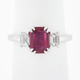 NEW Platinum 2.01 ctw GIA NO HEAT Pink Sapphire & Diamond 3 Stone Engagement Rin
