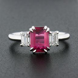 NEW Platinum 2.01 ctw GIA NO HEAT Pink Sapphire & Diamond 3 Stone Engagement Rin