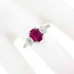 NEW Platinum 2.01 ctw GIA NO HEAT Pink Sapphire & Diamond 3 Stone Engagement Rin