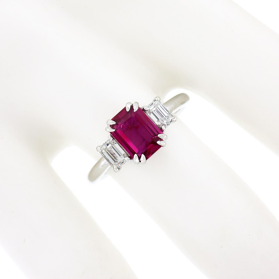 NEW Platinum 2.01 ctw GIA NO HEAT Pink Sapphire & Diamond 3 Stone Engagement Rin
