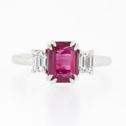 NEW Platinum 2.01 ctw GIA NO HEAT Pink Sapphire & Diamond 3 Stone Engagement Rin