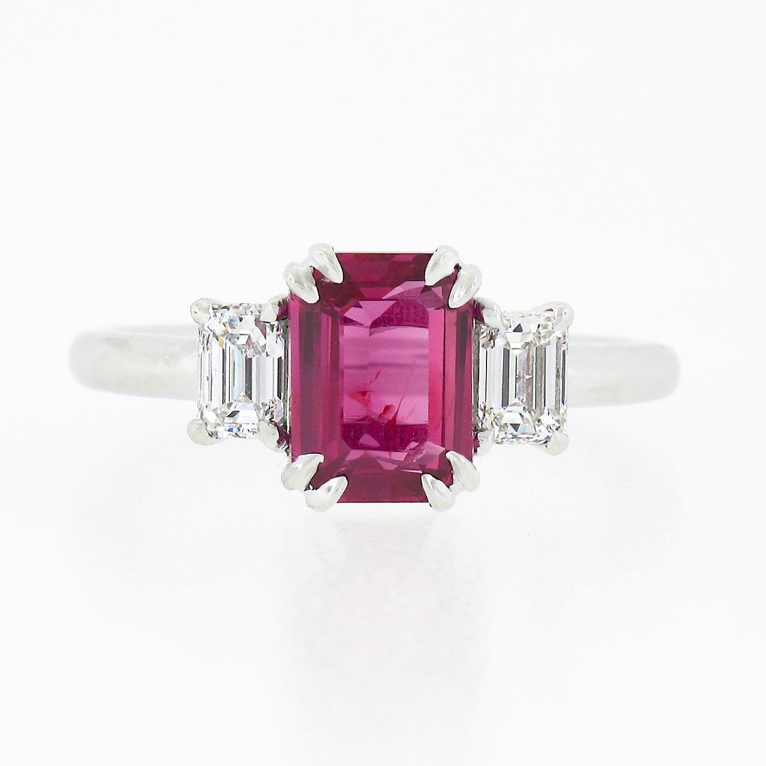 NEW Platinum 2.01 ctw GIA NO HEAT Pink Sapphire & Diamond 3 Stone Engagement Rin