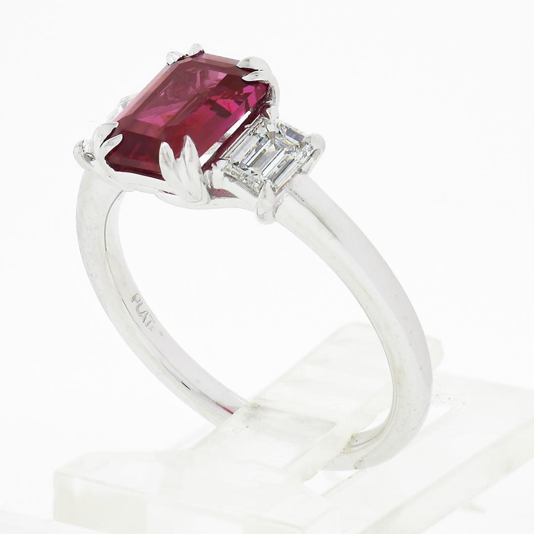 NEW Platinum 2.01 ctw GIA NO HEAT Pink Sapphire & Diamond 3 Stone Engagement Rin
